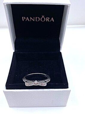 Authentic Pandora Bow Ring Cubic Zirconia Sterling Silver S925 ALE Size 8